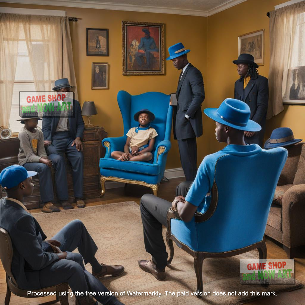 Men With Blue Brims in Blue Chairs - image 1