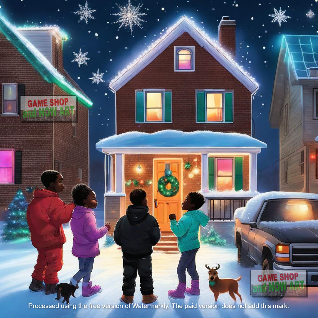 Christmas Cartoon with Snow & Houses image 6