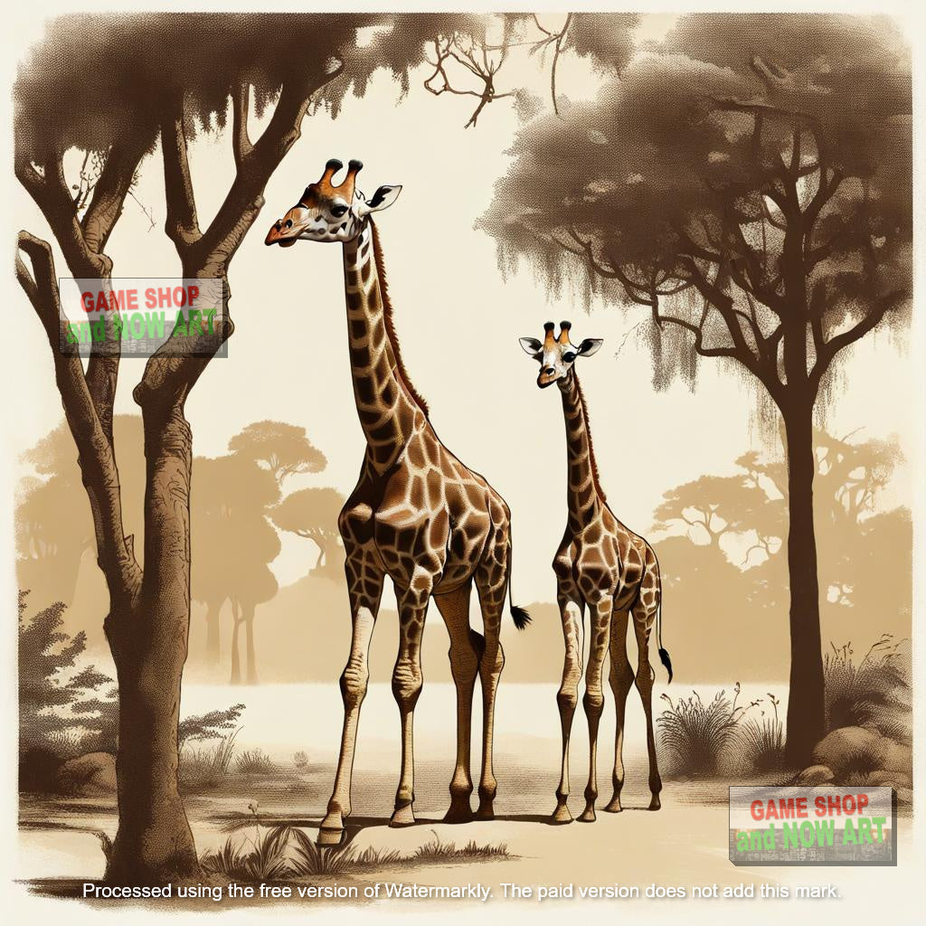 Giraffes In The Jungle Illustration image 1