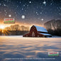 Red Barn with Winter Snowflakes-1