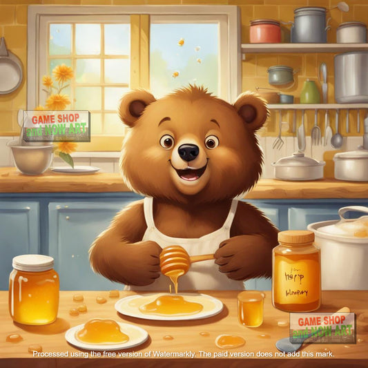 Teddy Bear In A Kitchen With Honey_1